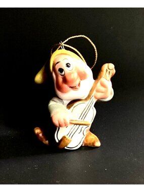 Vintage Schmid Disney Christmas Ornament Bashful of Seven Dwarves Playing Bass